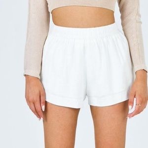 High-Waist White Linen Shorts